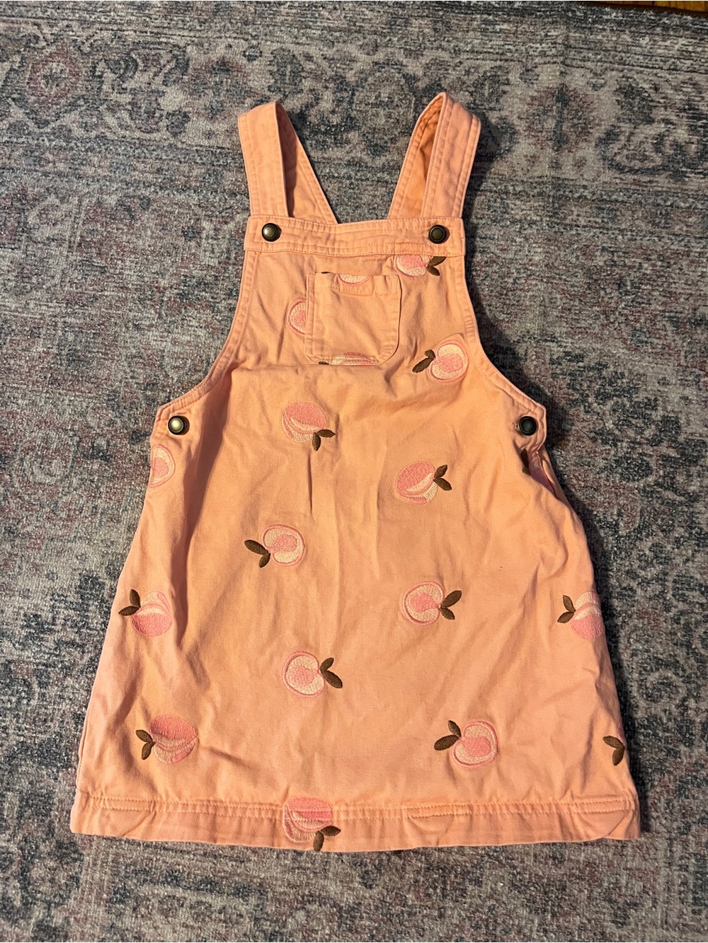 Girls 6 Peach Print Pink Overall Dress Jumper School Clothes